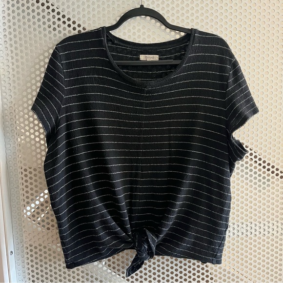Madewell Modern Striped Tie Front Top Size XL black and White Striped - Picture 2 of 8